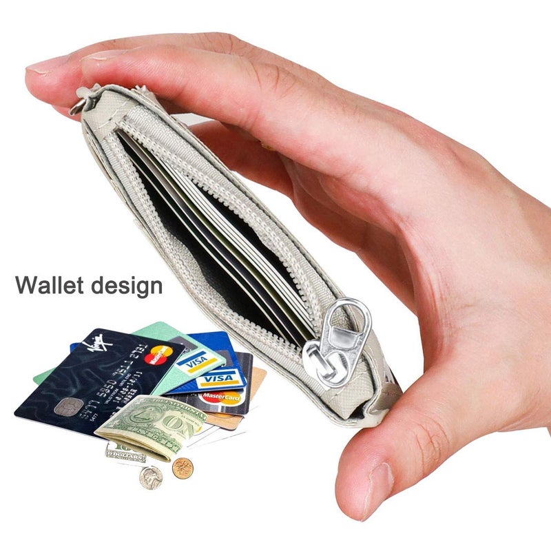 HASFINE ID Badge Holder with Lanyard,2 Sided 5 Card Slots ID Card Holder Wallet with PU Leather Zipper Pocket and Detachable Keychain Lanyard for Teens Men Women(Gray) - Image 5